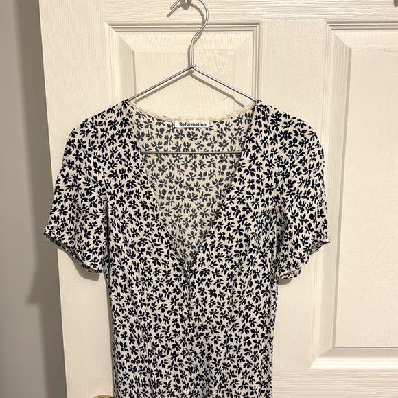 Reformation Locklin dress blue and white (Bombay) US2 - Picture 3 of 5